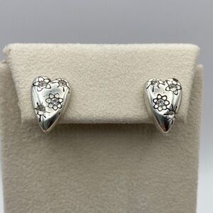 Brighton Crystal Sparkling Heart Silver Earrings Feminine Minimalist New Preppy
